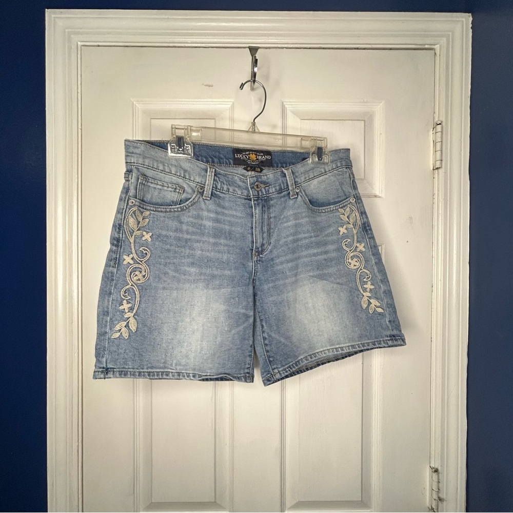 Lucky Brand Blue Jean Shorts with Floral Embroidery